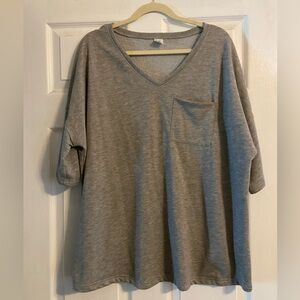 Gray V-Neck Top - 3X